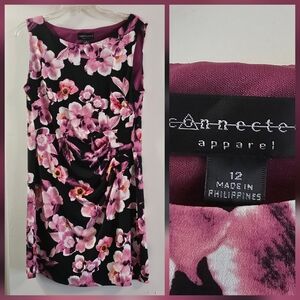 Connected Apparel Pink and Black Floral Dress